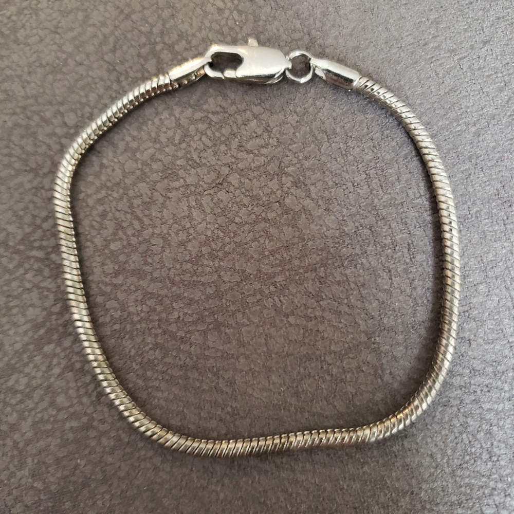 Sterling Silver Snake Chain Charm Bracelet w/ lobster Clasp Pandora Like